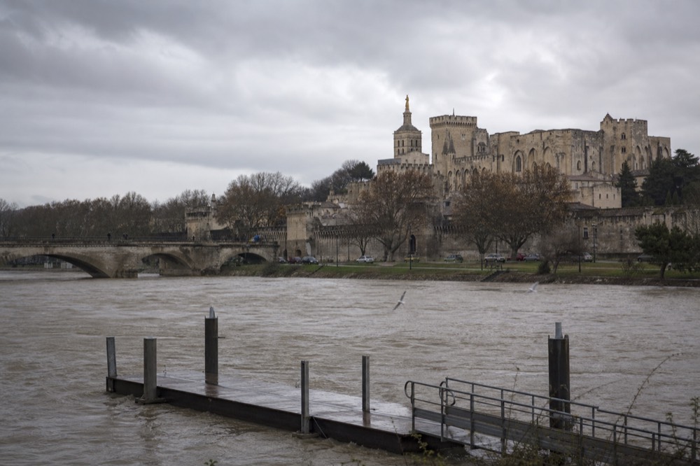 Avignon's Palais des Papes seen from across the Rhône, no text, no logos, no people
